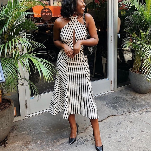 C/MEO Collective Dresses & Skirts - C/MEO Black and white striped halter neck midi dress size M/US 6